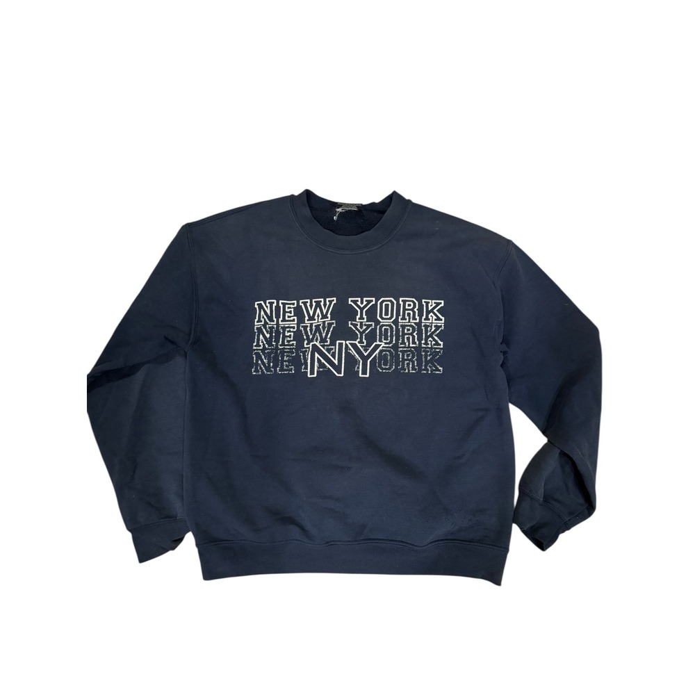 Vtg MV Sport New York Graphic Sweatshirt Women's Size Medium Navy Blue Crew Neck